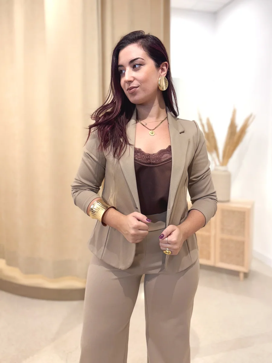 Chaqueta Punto Traje Beige - Imagen 5
