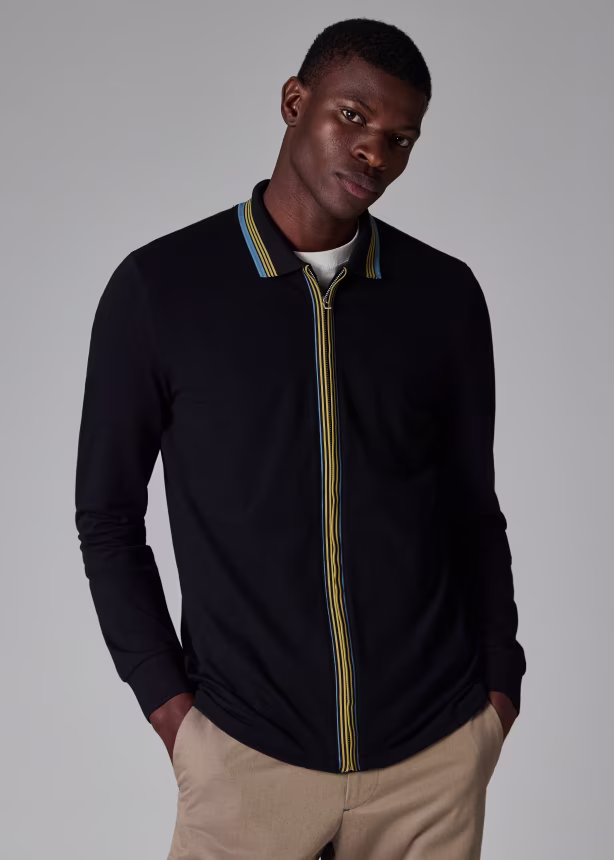 Camiseta Polo Manga Larga Zipper Full Negro P.S.