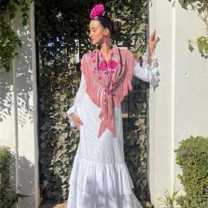 Traje de flamenca económico perforado blanco