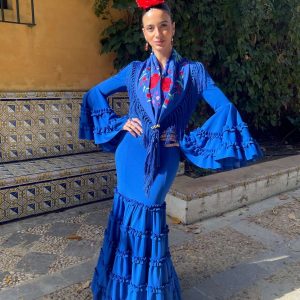 Traje de flamenca canastero económico azul eléctrico